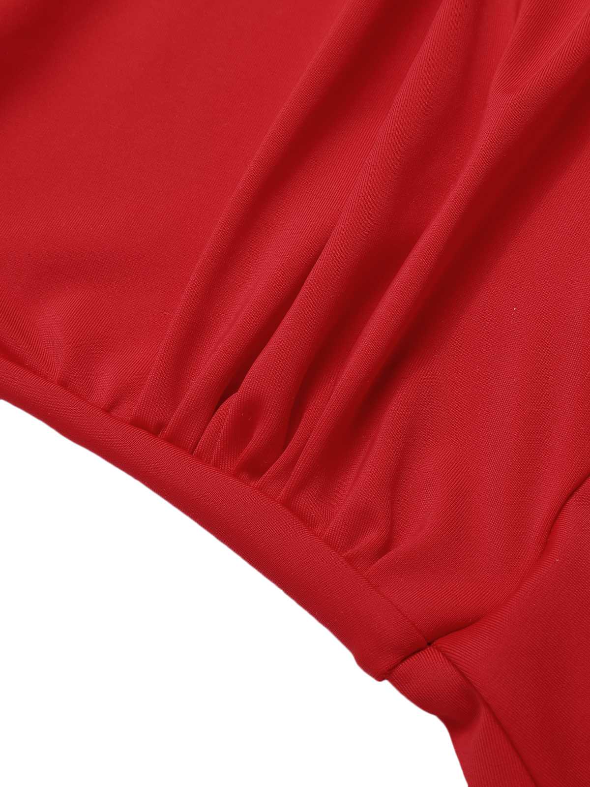Red 1950s Pleated Solid One-Piece Swimsuit - Image 6