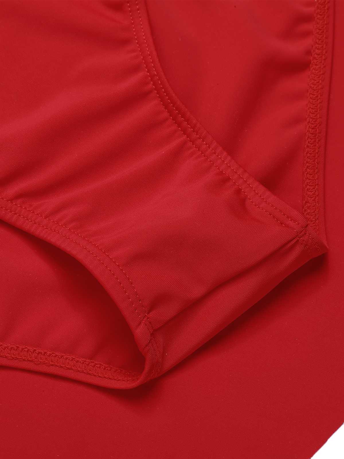 Red 1950s Pleated Solid One-Piece Swimsuit - Image 7