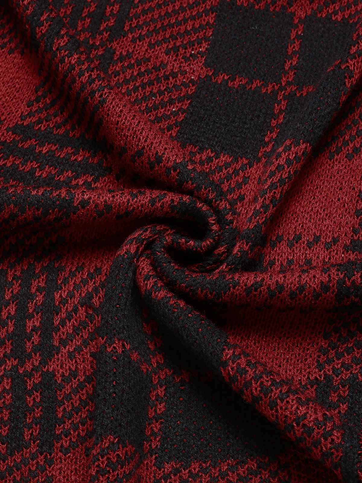 Red 1950s Pockets Plaid Knitted Cardigan - Image 4
