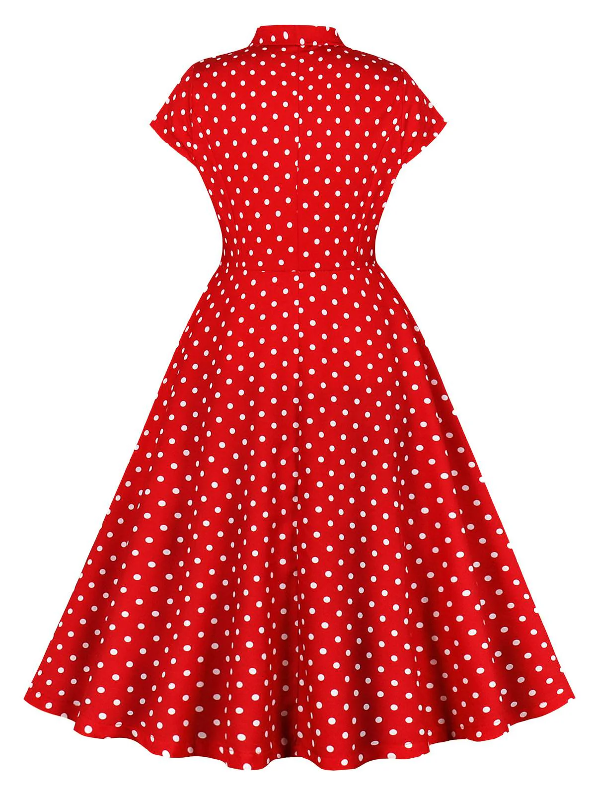 Red 1950s Polka Dot Buttoned Lapel Dress - Image 2