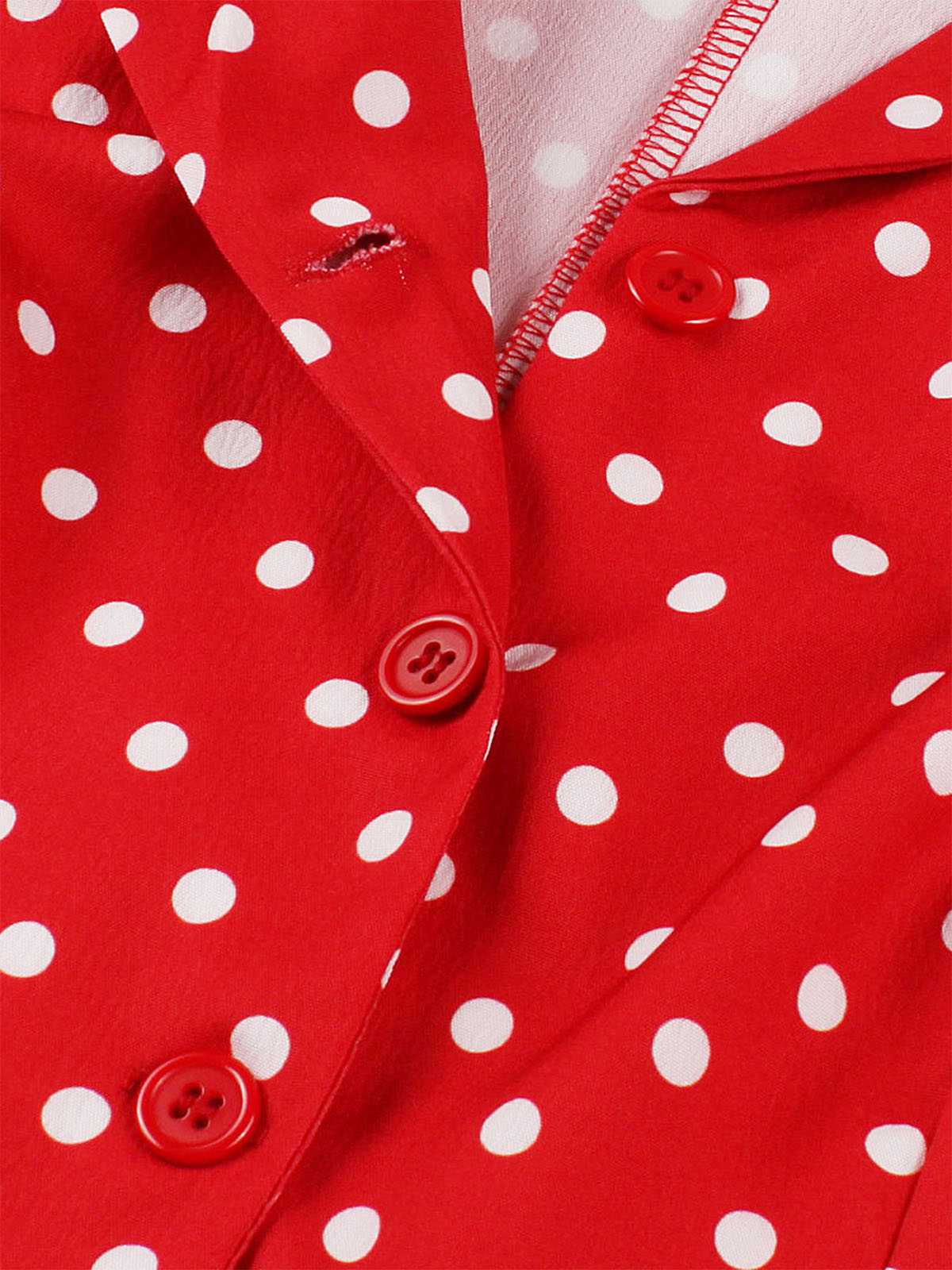 Red 1950s Polka Dot Buttoned Lapel Dress - Image 3