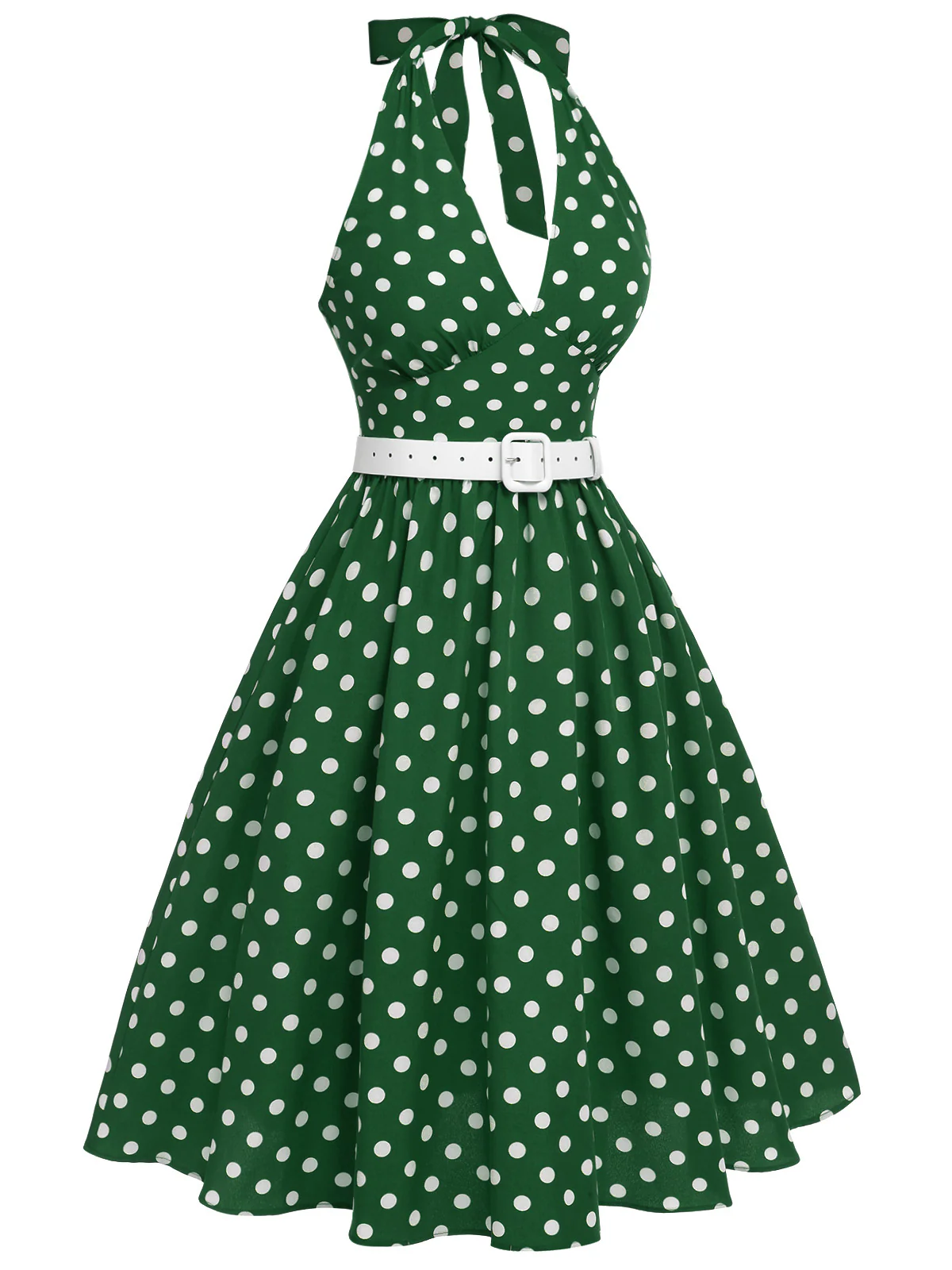 Red 1950s Polka Dot Halter Dress - Image 10