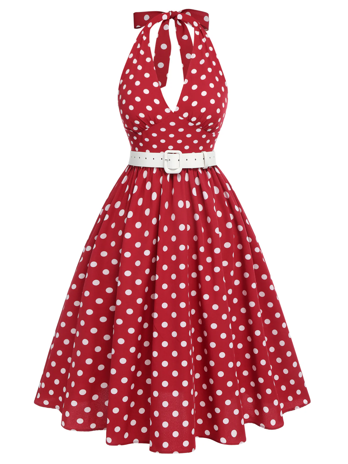 Red 1950s Polka Dot Halter Dress - Image 3