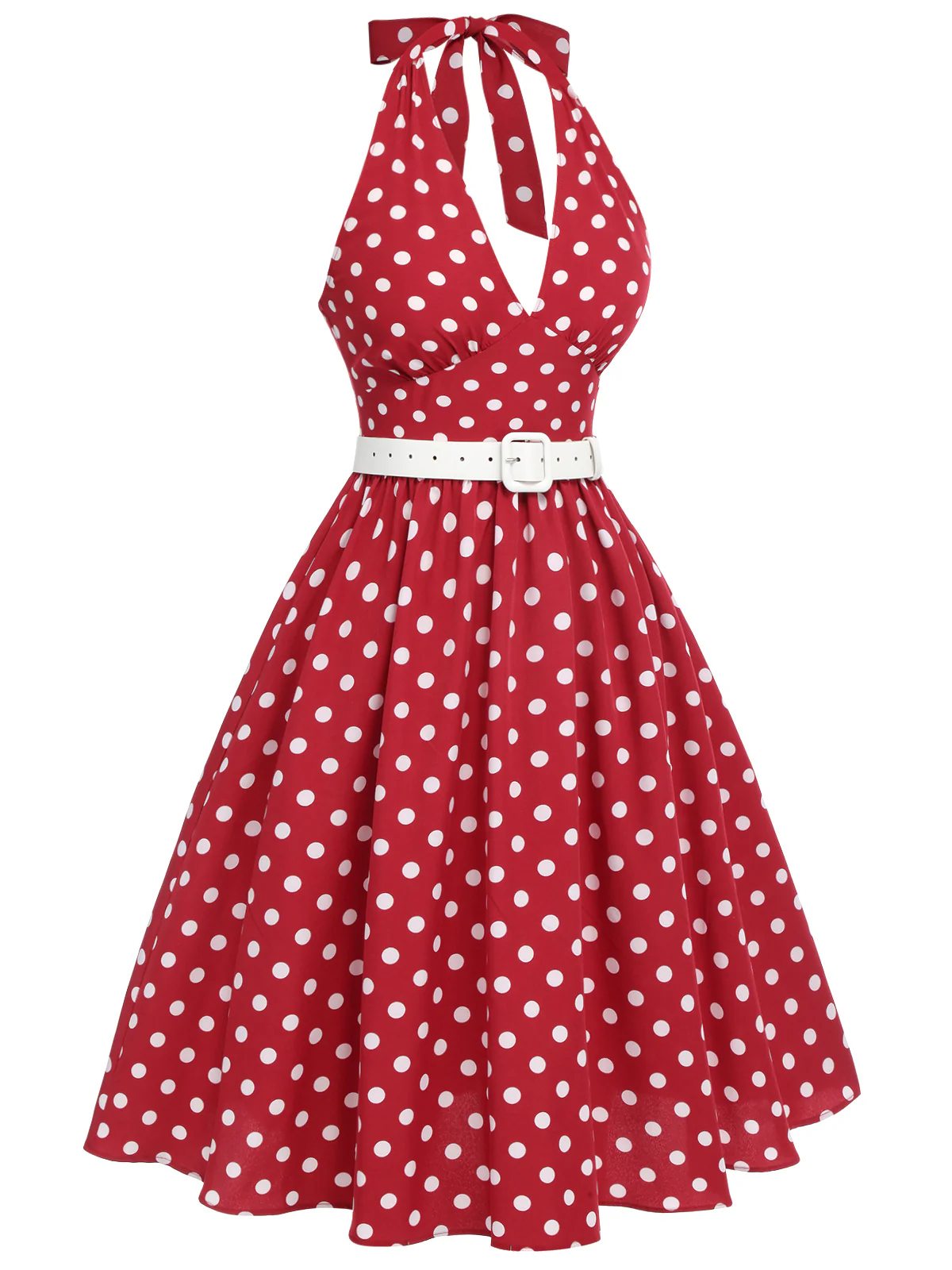 Red 1950s Polka Dot Halter Dress - Image 4