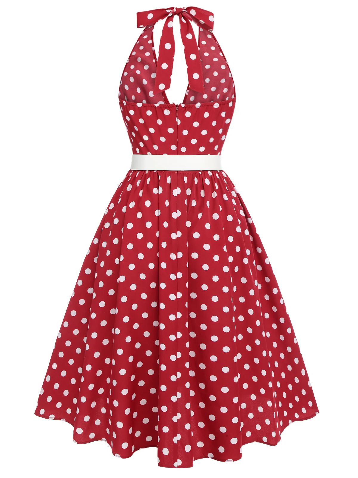 Red 1950s Polka Dot Halter Dress - Image 5
