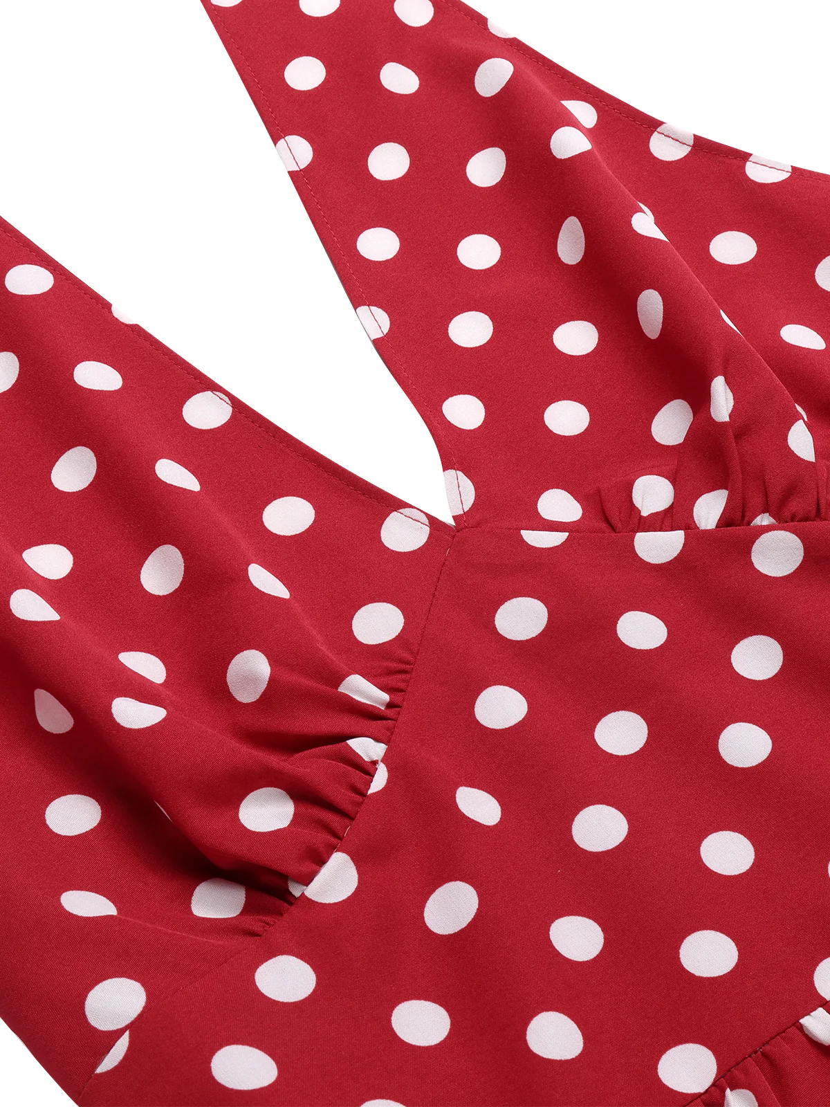 Red 1950s Polka Dot Halter Dress - Image 6
