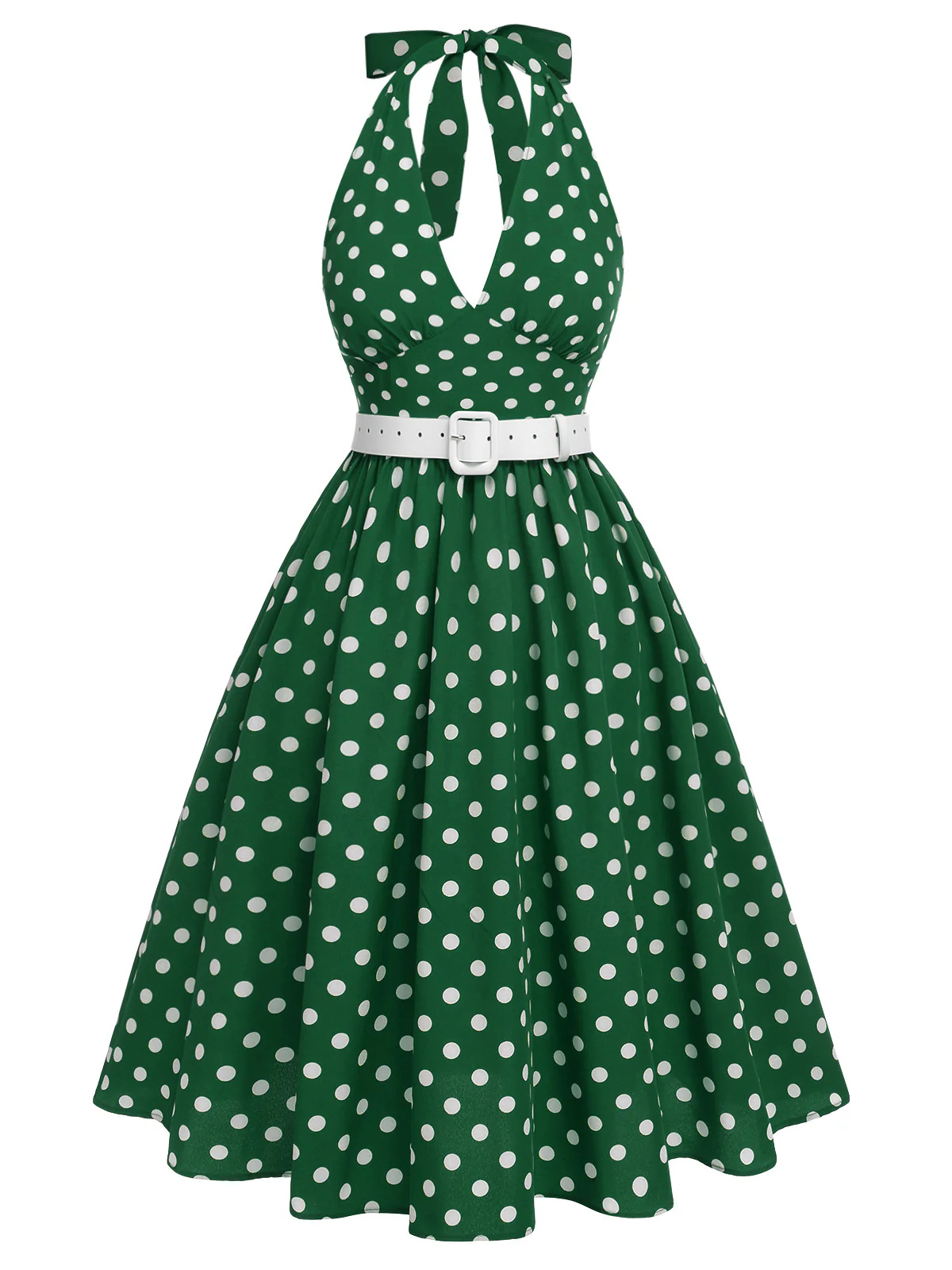 Red 1950s Polka Dot Halter Dress - Image 9