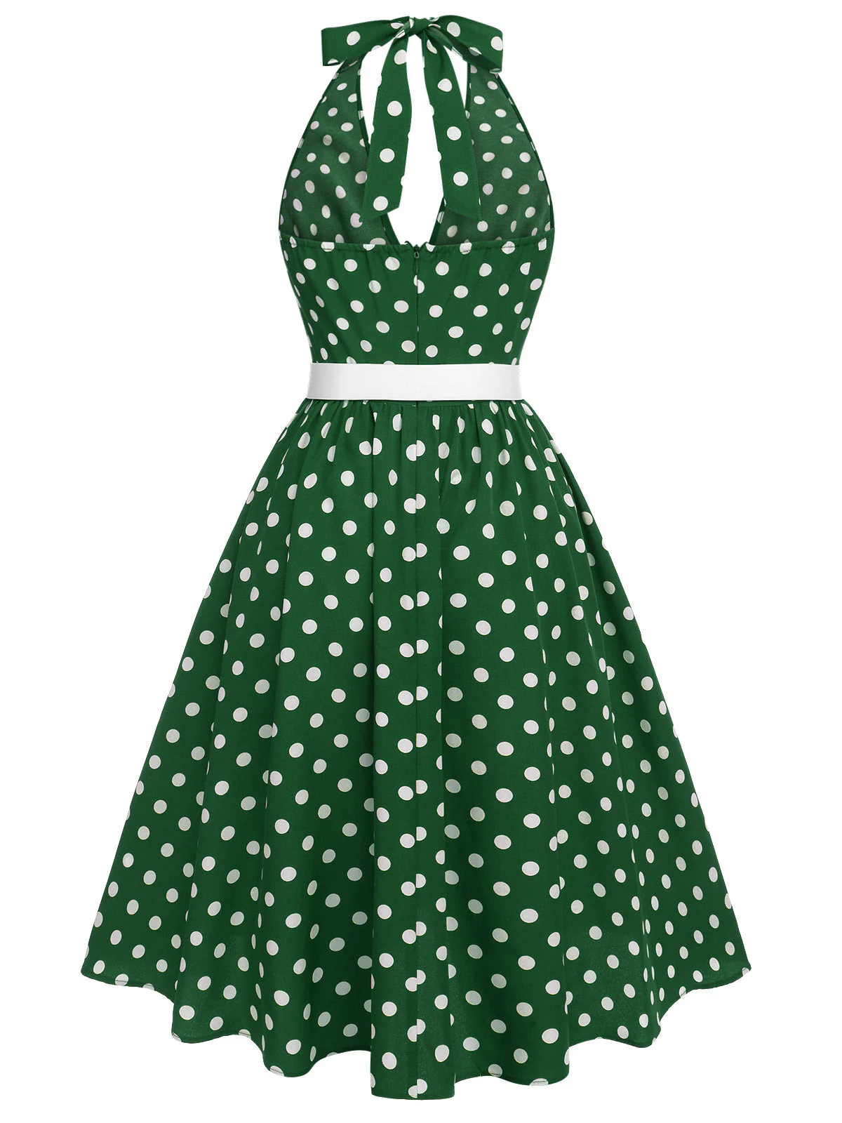 Red 1950s Polka Dot Halter Dress - Image 9