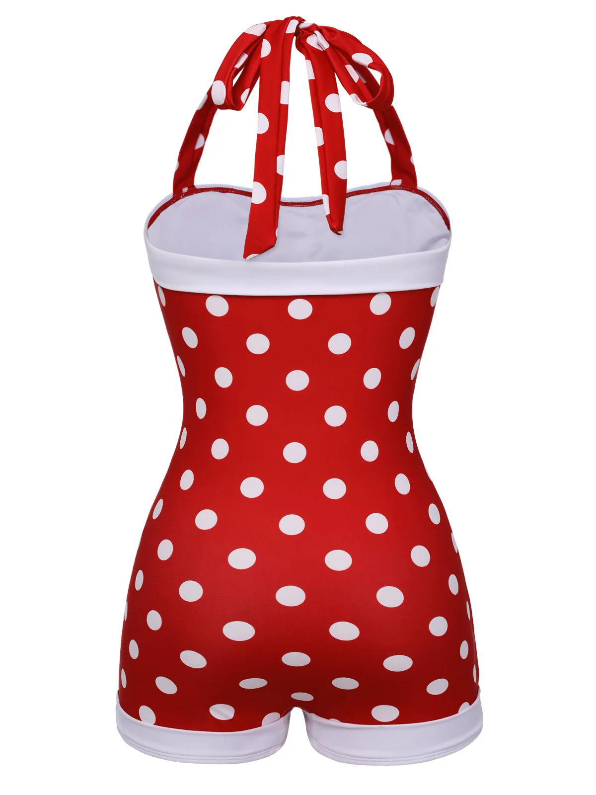 Red 1950s Polka Dot Patchwork Halter Swimsuit - Image 4