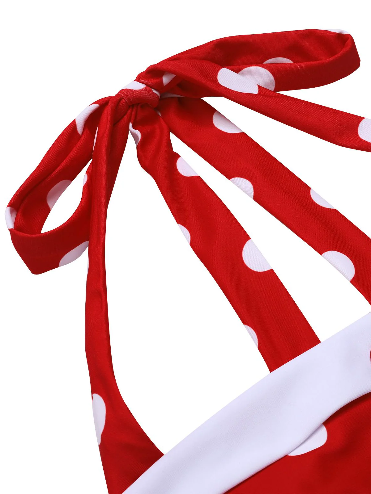 Red 1950s Polka Dot Patchwork Halter Swimsuit - Image 5
