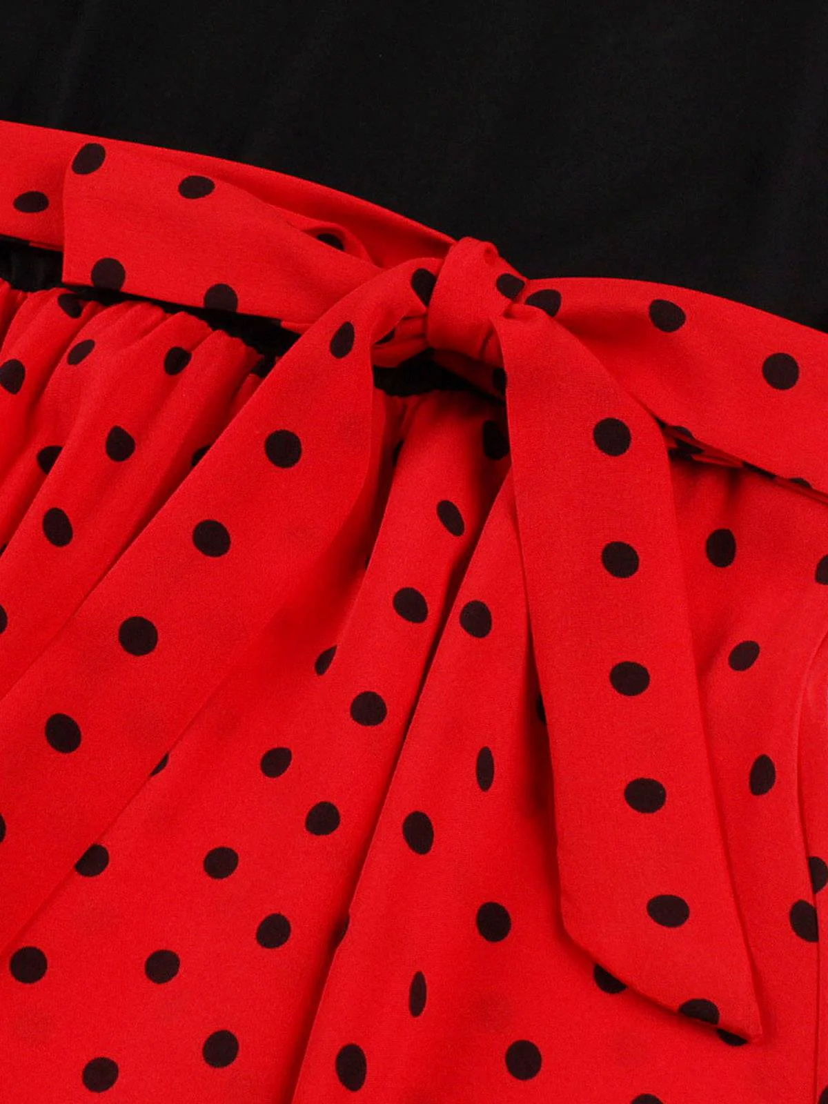 Red 1950s Polka Dot Patchwork Belt Dress - Image 2