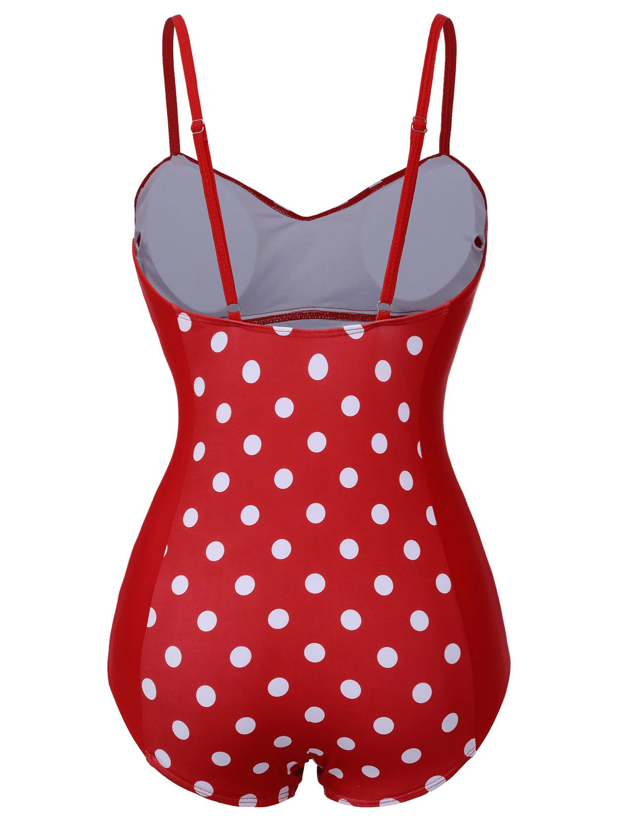 Red 1950s Polka Dot Patchwork Strap Swimsuit - Image 4