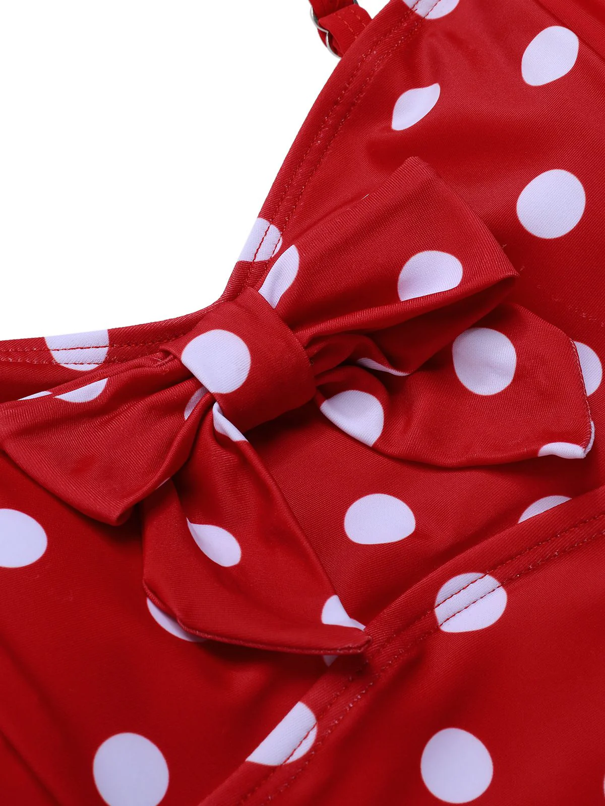 Red 1950s Polka Dot Patchwork Strap Swimsuit - Image 5