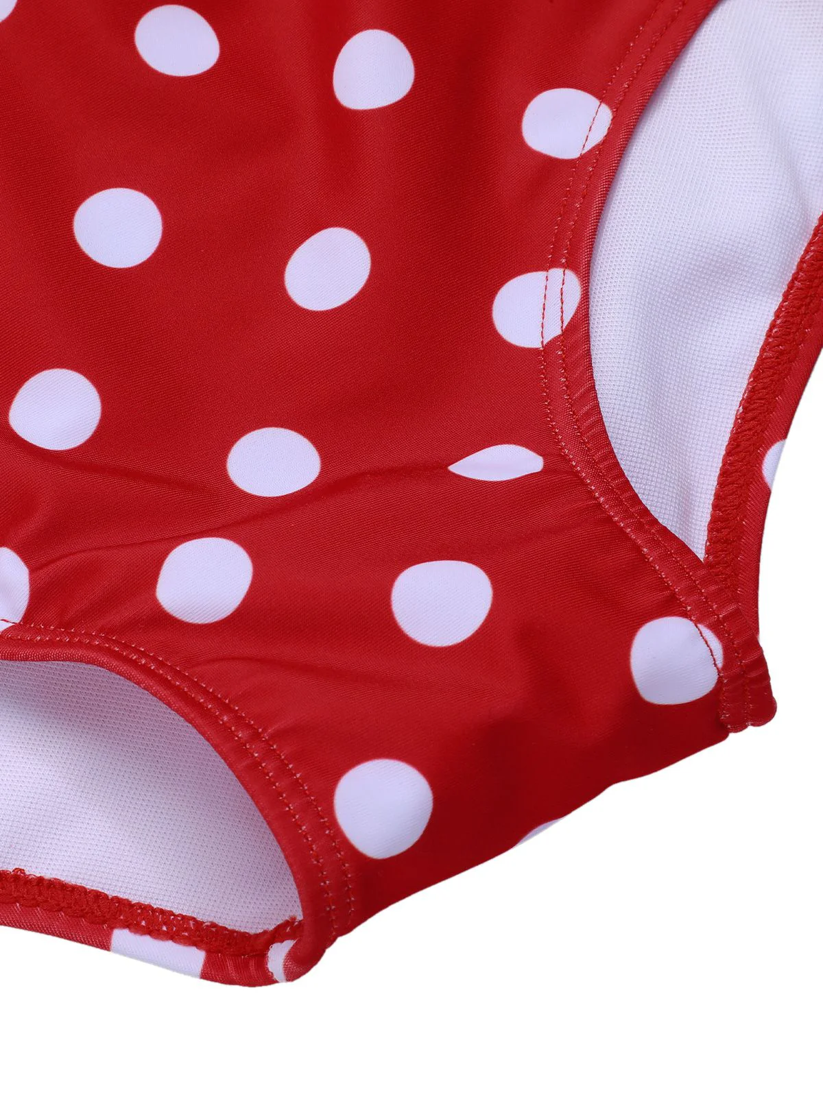 Red 1950s Polka Dot Patchwork Strap Swimsuit - Image 6