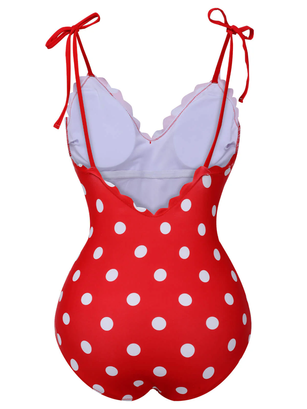 Red 1950s Polka Dot Shoulder Tie Swimsuit - Image 4