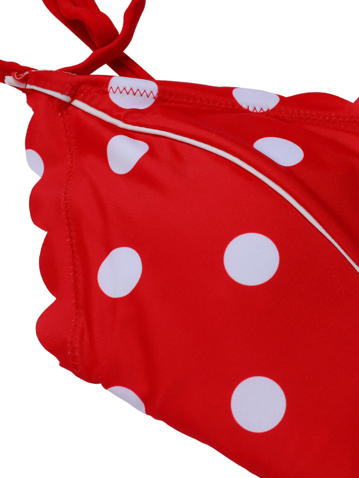 Red 1950s Polka Dot Shoulder Tie Swimsuit - Image 5