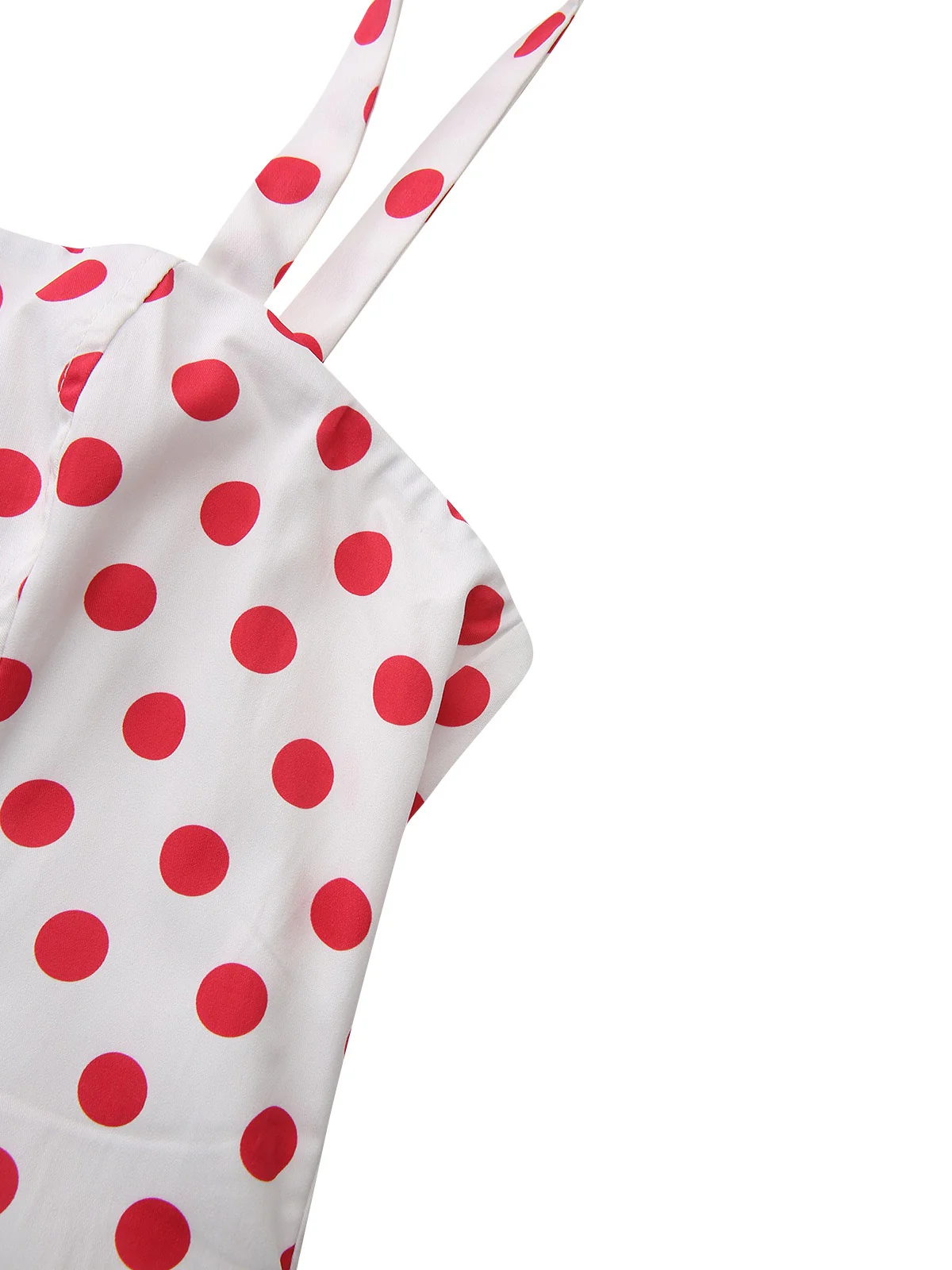 Red 1950s Polka Dot Square Neck Wide Strap Dress - Image 5