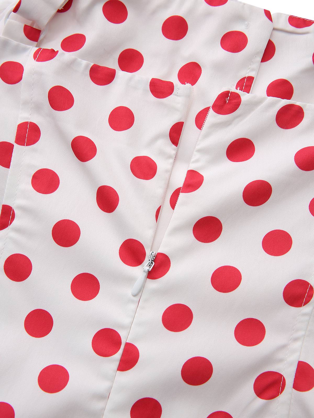 Red 1950s Polka Dot Square Neck Wide Strap Dress - Image 6