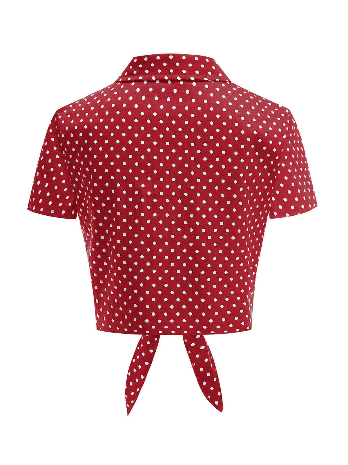 Red 1950s Polka Dot Tie-Front Cropped Blouse - Image 2