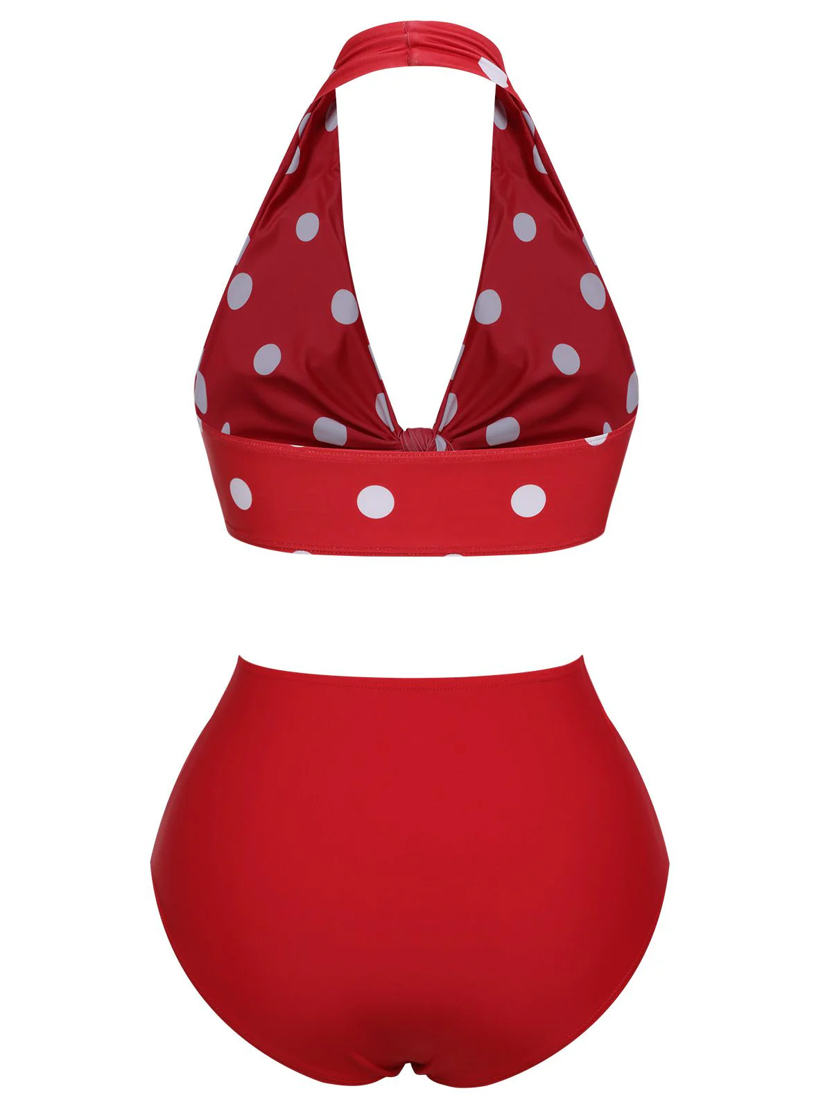 Red 1950s Polka Dot Tie Halter Swimsuit - Image 4
