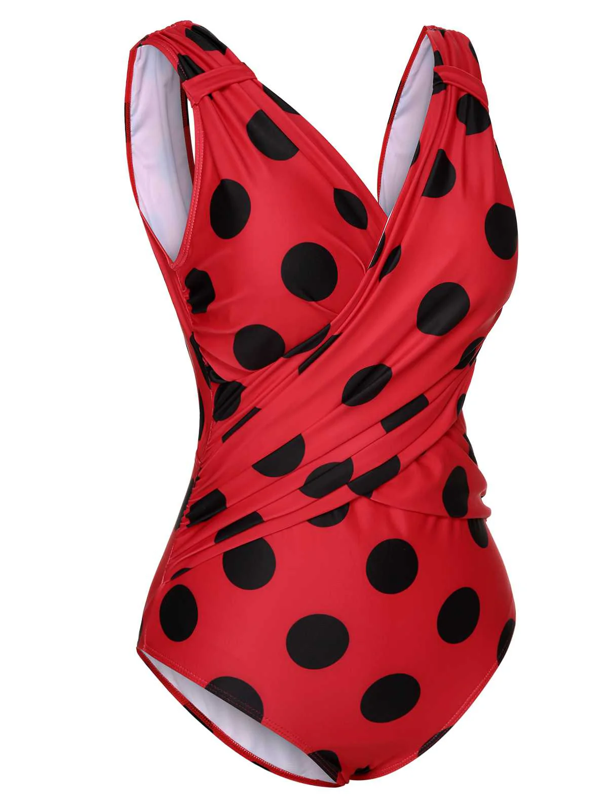 Red 1950s Polka Dots One-Piece Swimsuit - Image 3