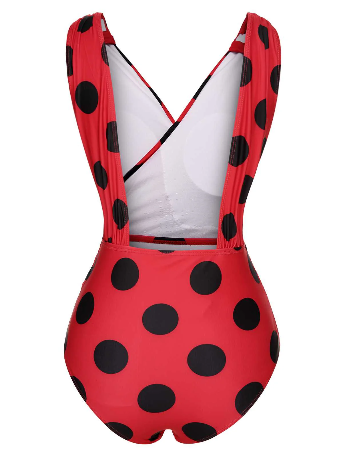 Red 1950s Polka Dots One-Piece Swimsuit - Image 4