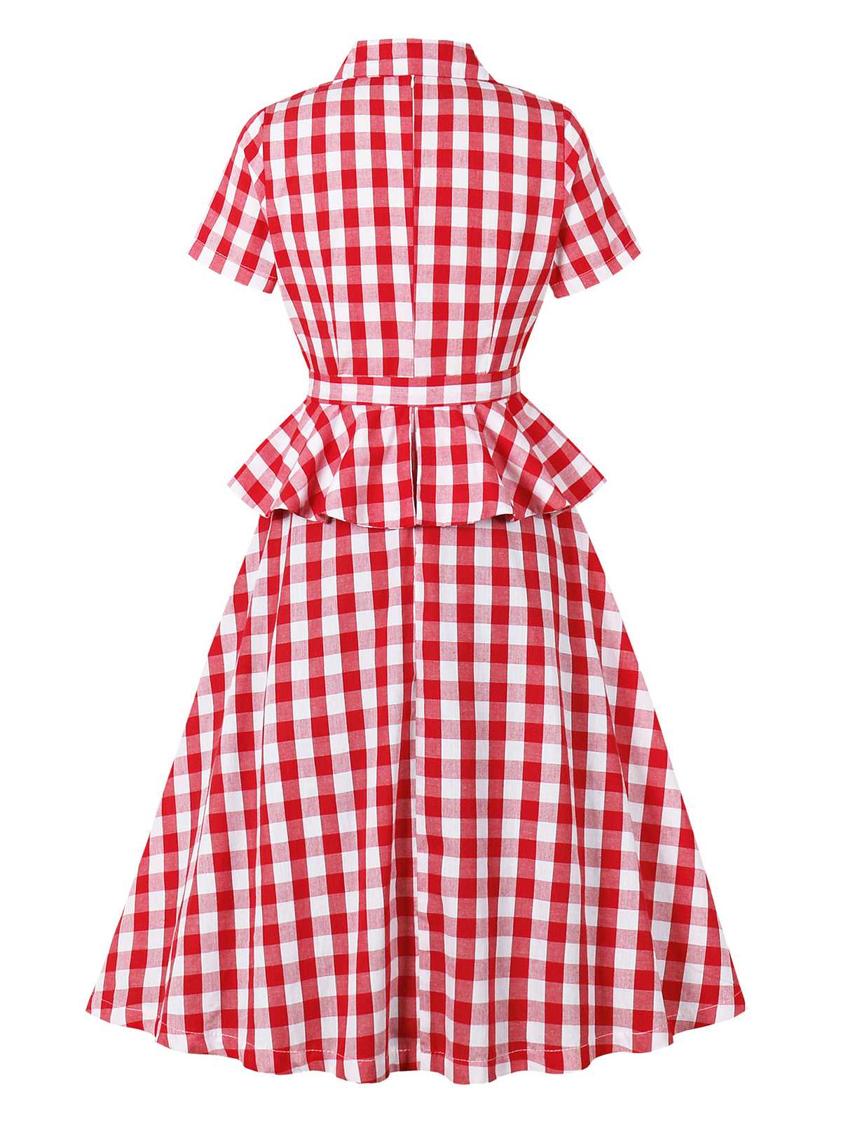 Red 1950s Pure Cotton Gingham Plaids Belted Dress - Image 3