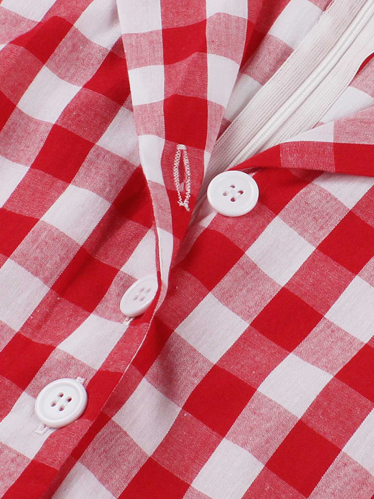 Red 1950s Pure Cotton Gingham Plaids Belted Dress - Image 4