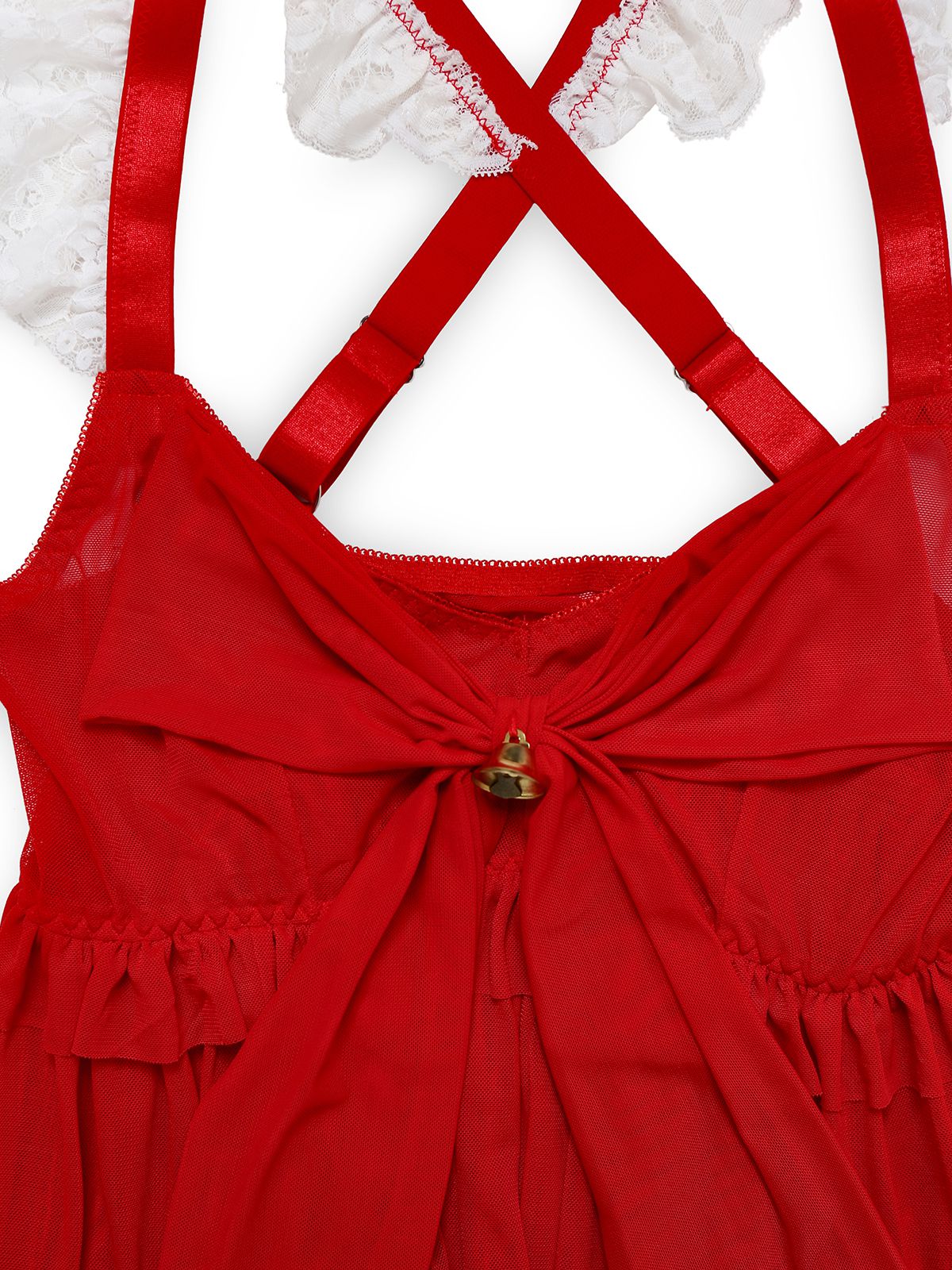 Red 1950s Ruffle Strap Lace Sheer Nightdress - Image 6