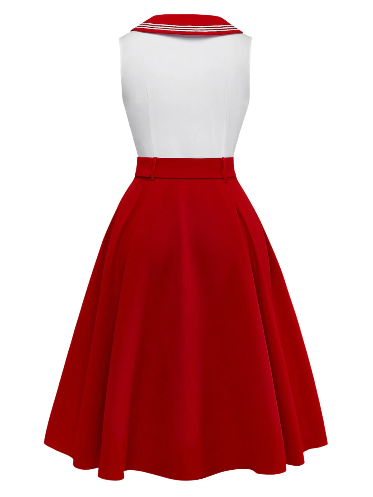 [Pre-Sale] Red 1950s Sailor Collar Belted Sleeveless A-Line Dress - Image 4