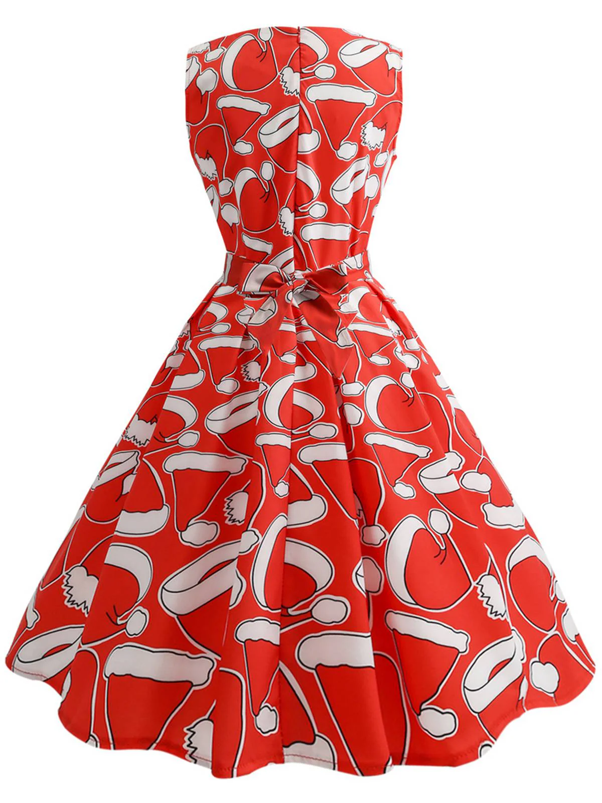 Red 1950s Santa Hat Sleeveless Swing Dress - Image 3