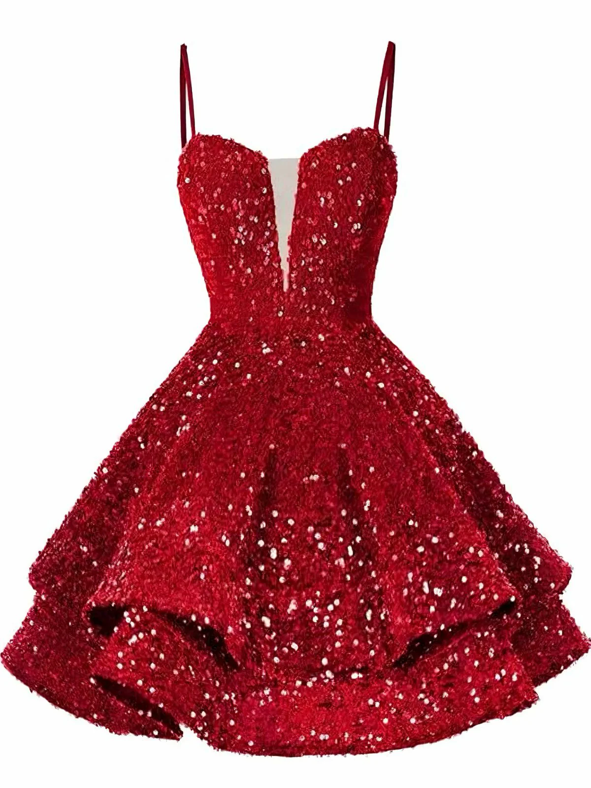 Red 1950s Sequin Deep V-Neck Lace-UP Mini Party Dress - Image 2