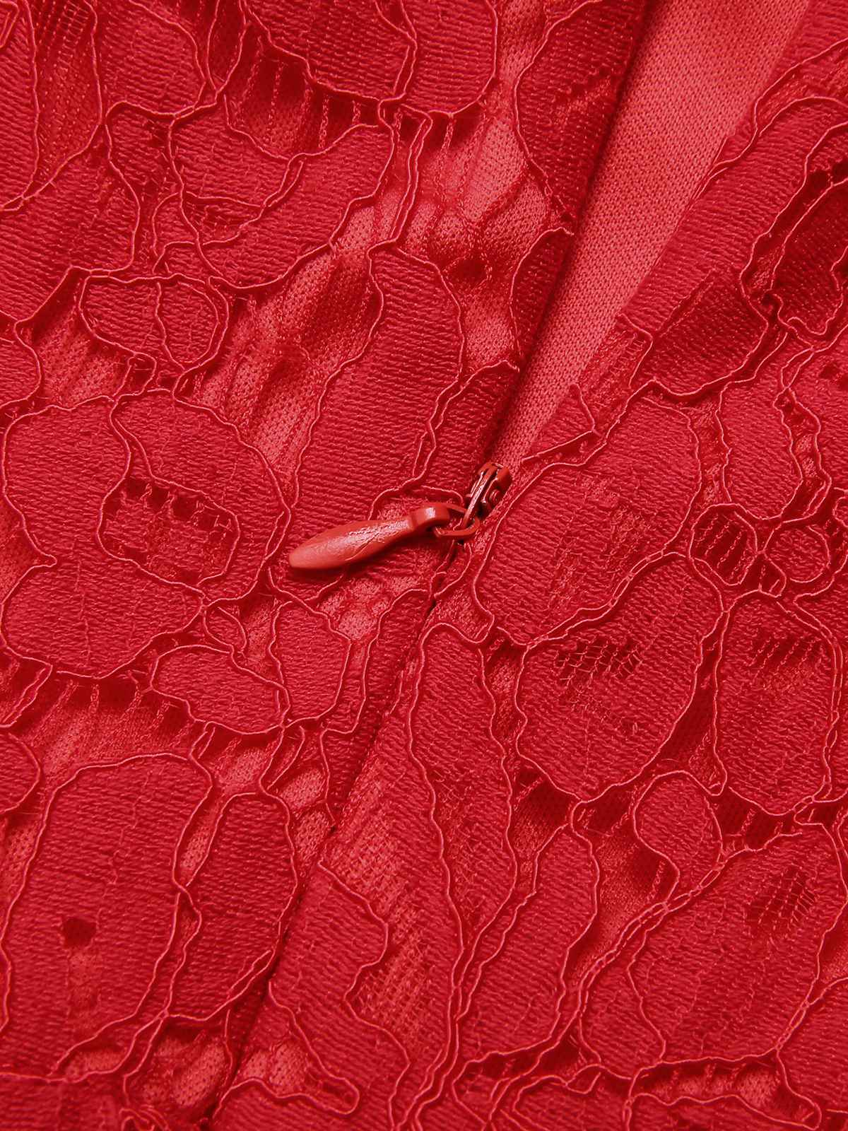 Red 1950s Shoulder Straps Lace Swing Dress - Image 4