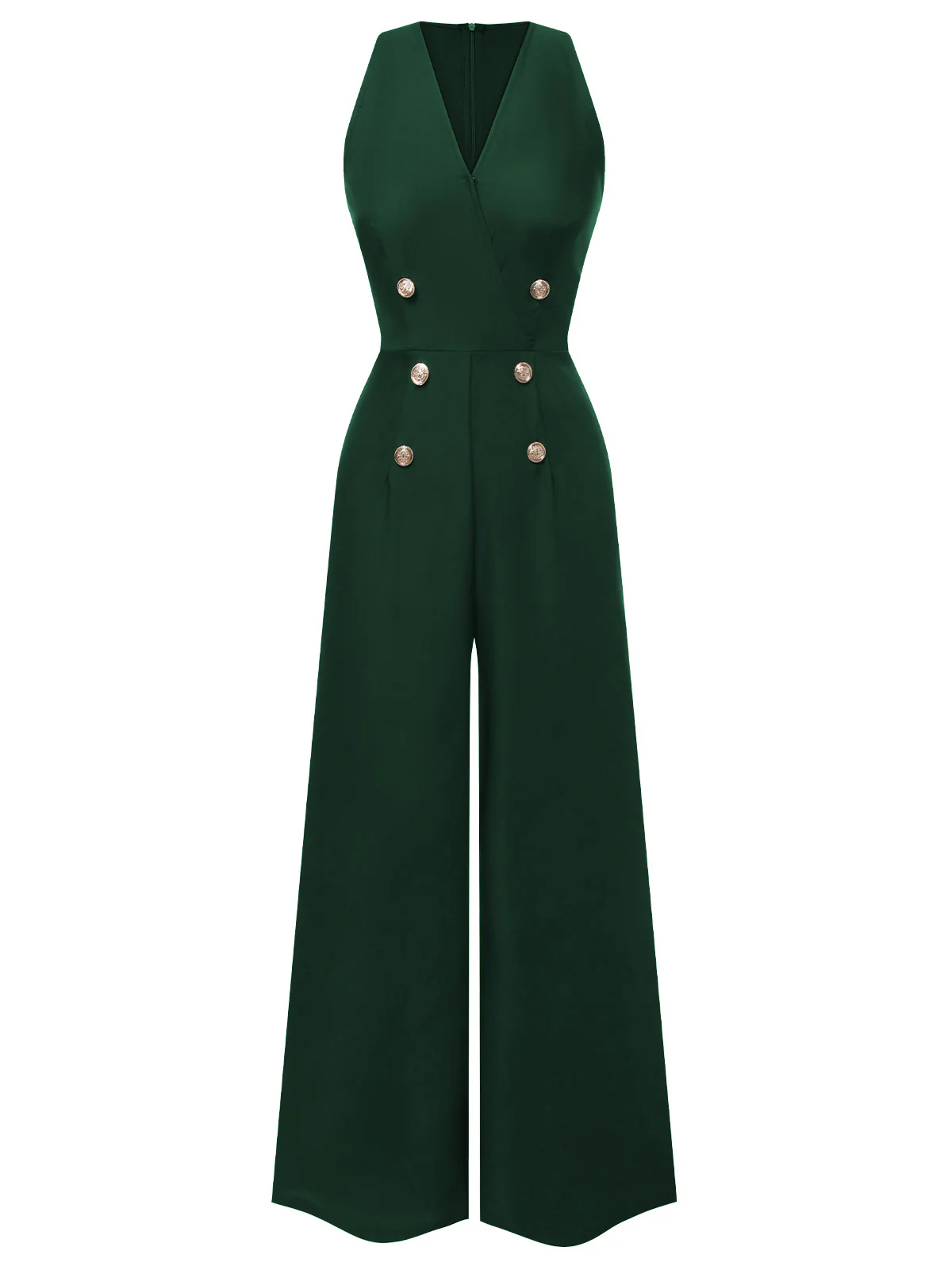 Black 1950s Sleeveless Buttoned Solid Jumpsuit - Image 7