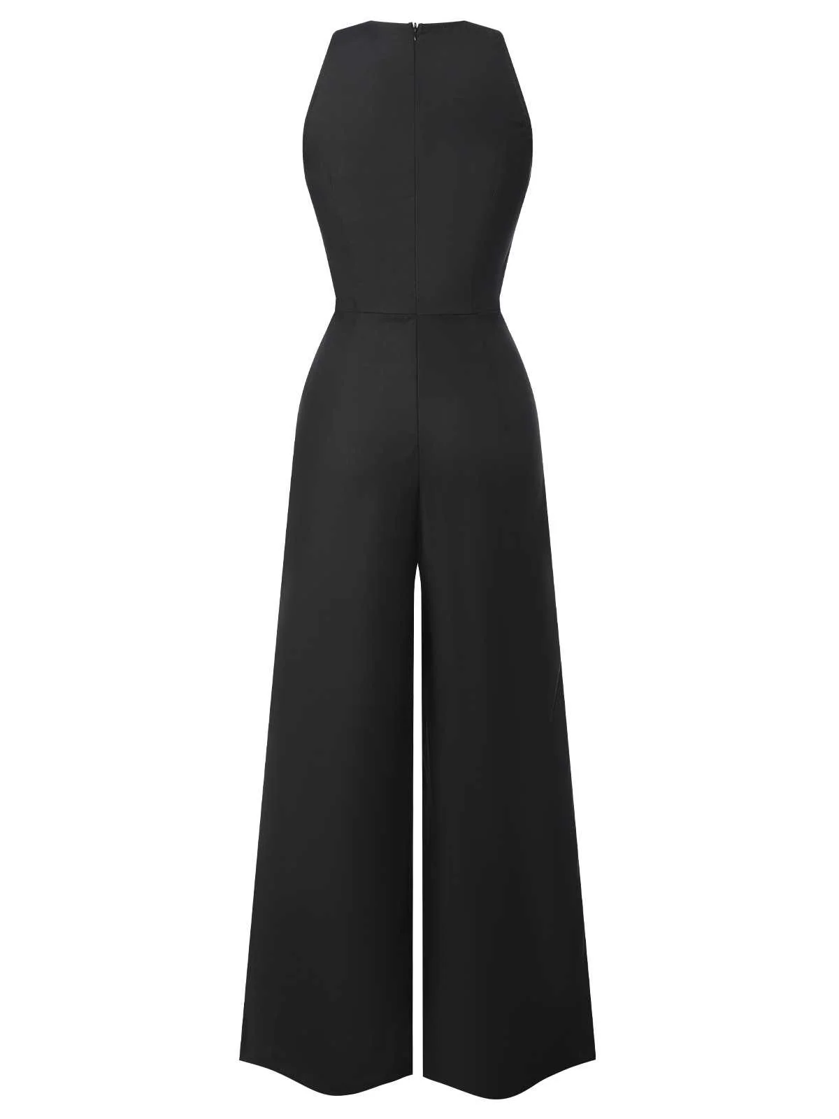 Black 1950s Sleeveless Buttoned Solid Jumpsuit - Image 3