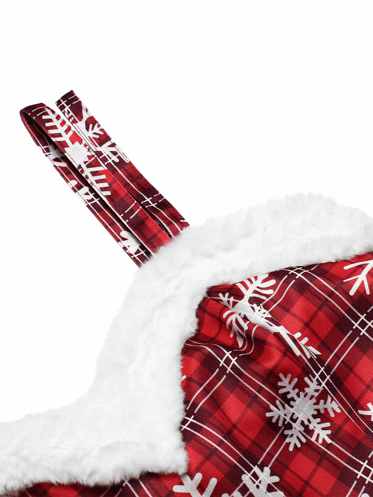 Red 1950s Snowflake Plaid Plush Trim Dress - Image 5