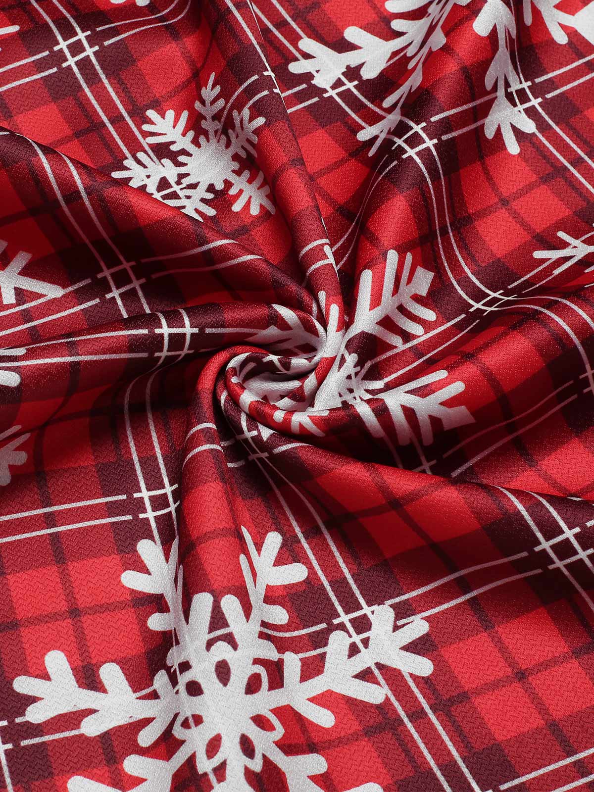 Red 1950s Snowflake Plaid Plush Trim Dress - Image 7