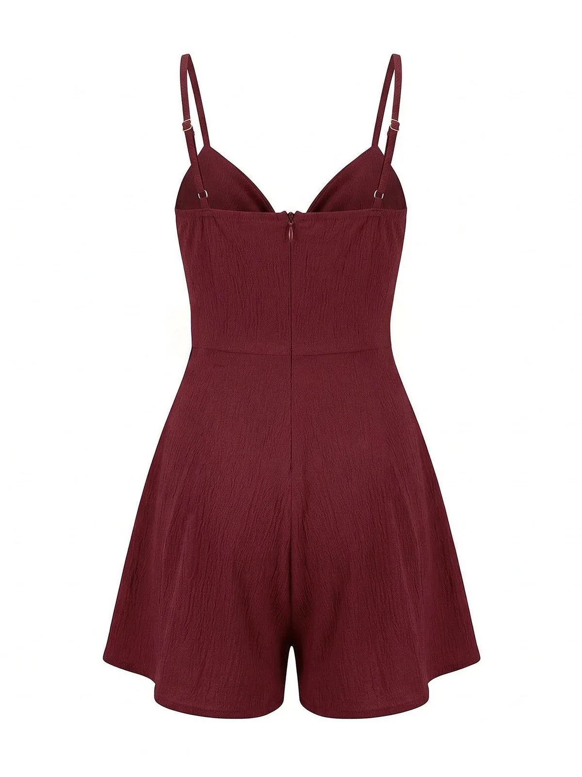 Red 1950s Solid Bow Spaghetti Strap Textured Romper - Image 5
