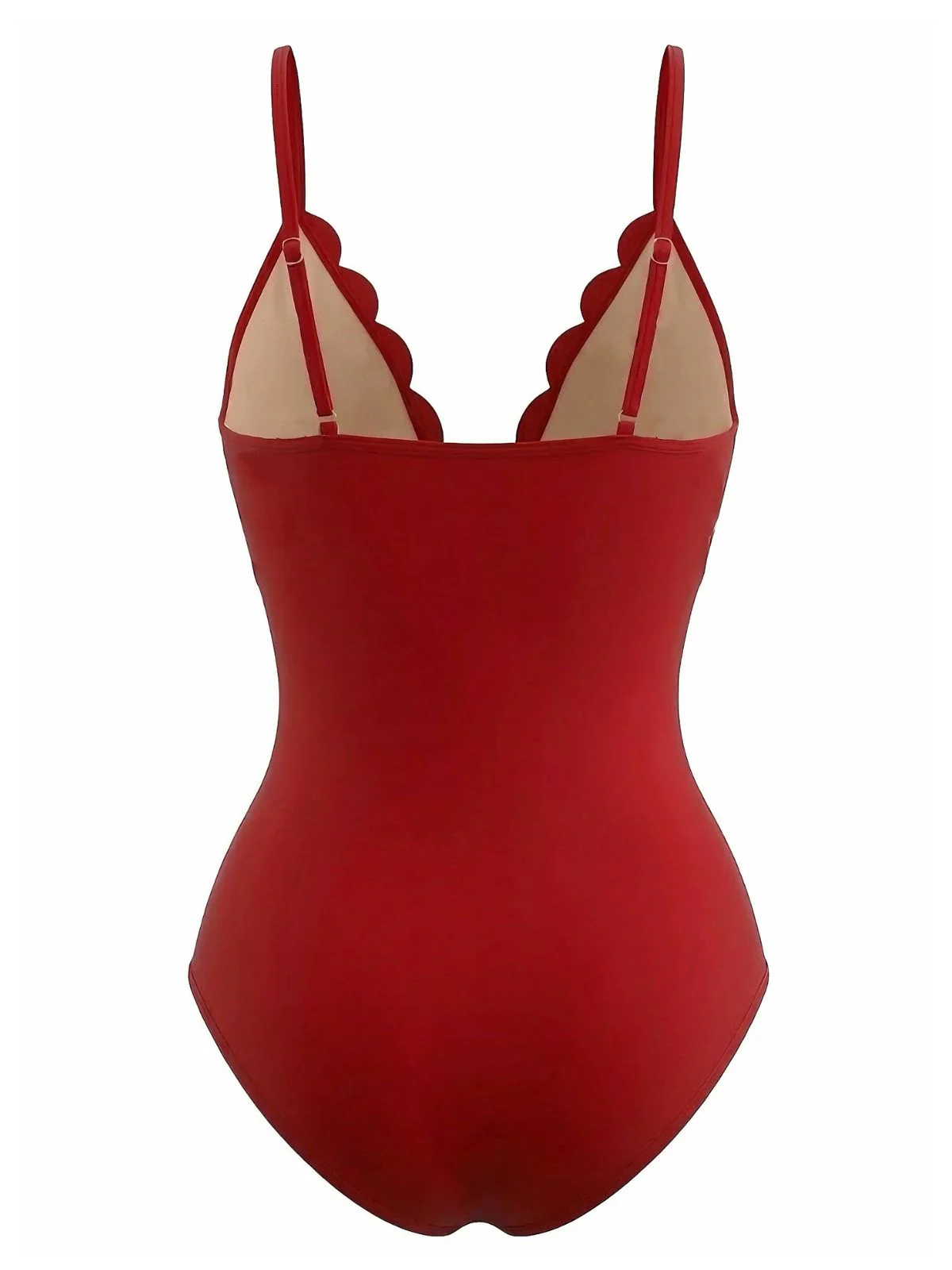 Red 1950s Solid Burnout Petal Collar Swimsuit - Image 3