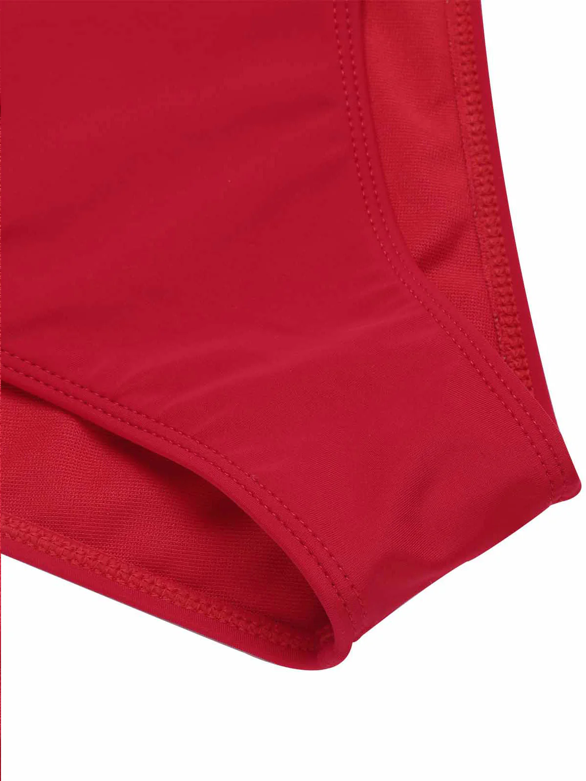 Red 1950s Solid Deep V-Neck Belt Swimsuit - Image 5