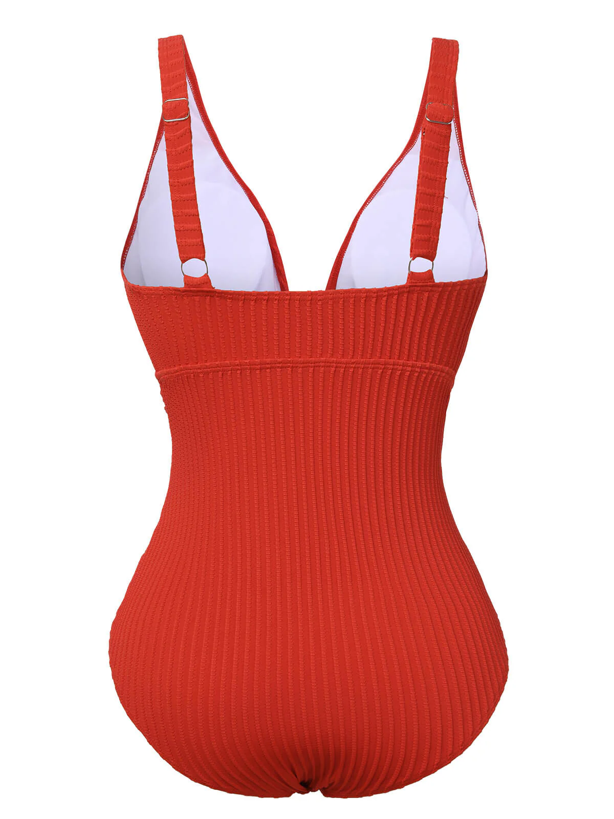 Red 1950s Solid Deep V One-Piece Swimsuit - Image 3