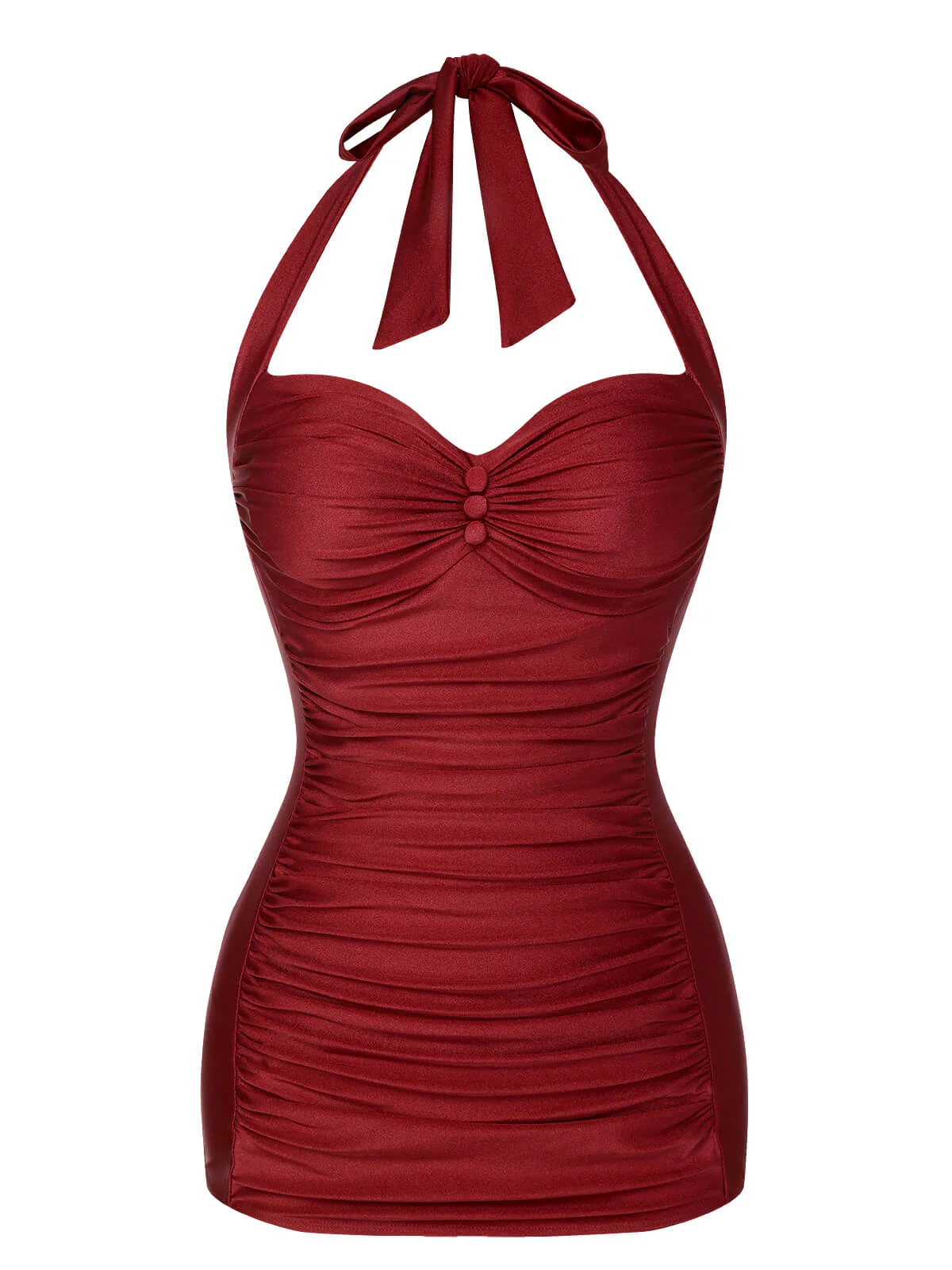 [US Warehouse] Black 1950s Solid Gathered Halter Swimsuit - Image 3