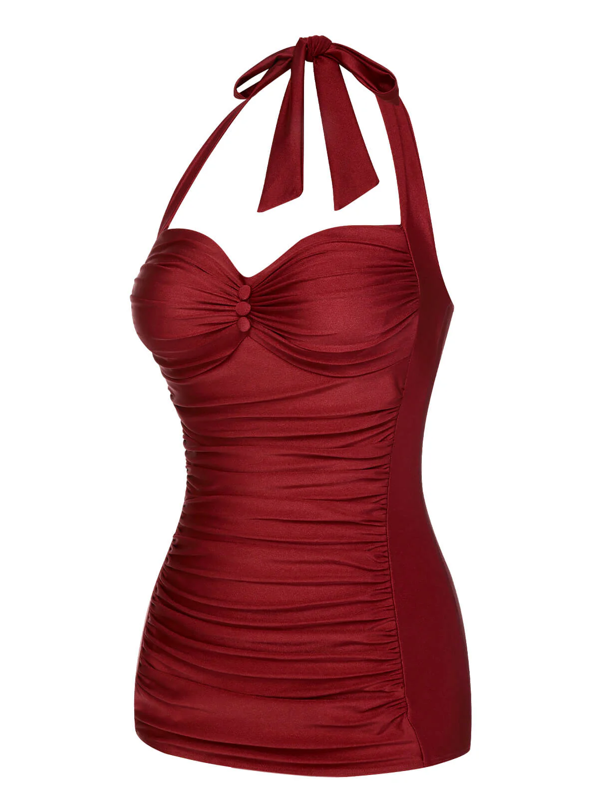 [US Warehouse] Black 1950s Solid Gathered Halter Swimsuit - Image 4