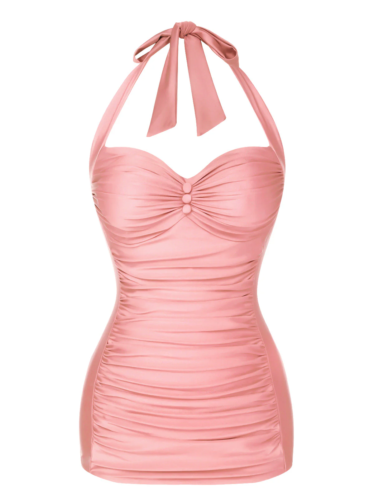 Red 1950s Solid Gathered Halter Swimsuit - Image 7