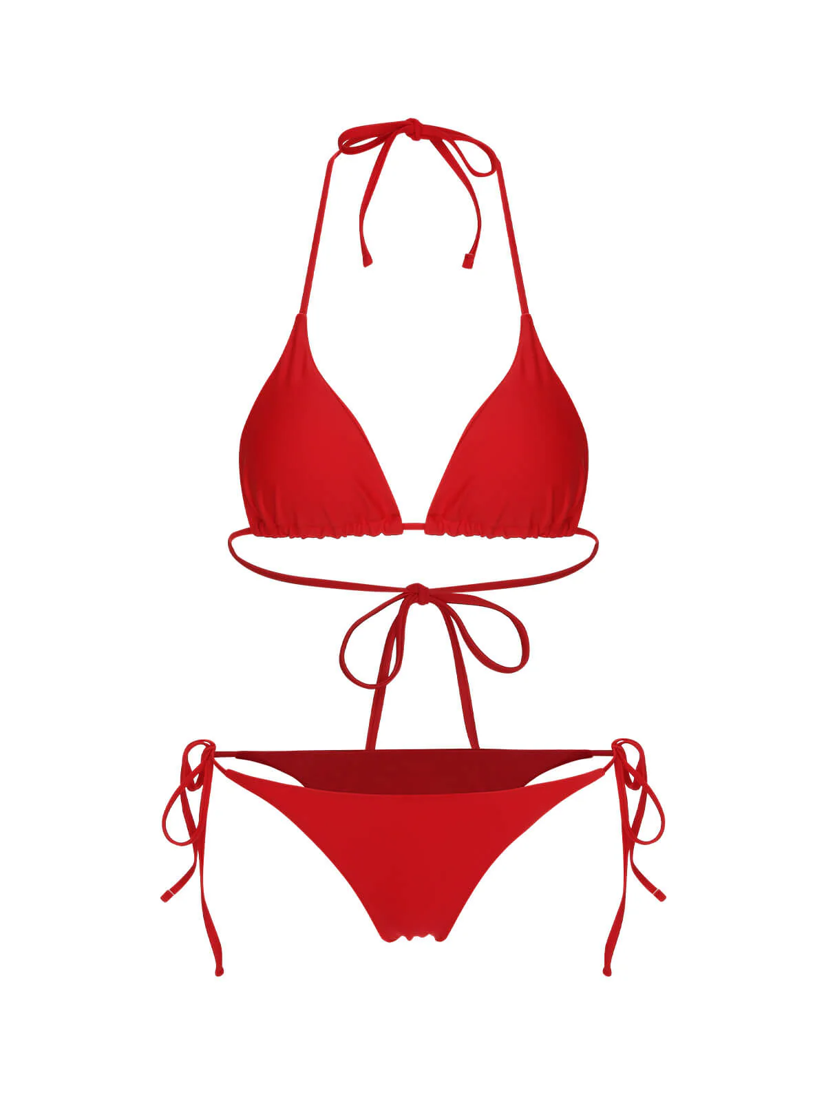 Red 1950s Solid Halter Bikini Set & Cover-Up - Image 2