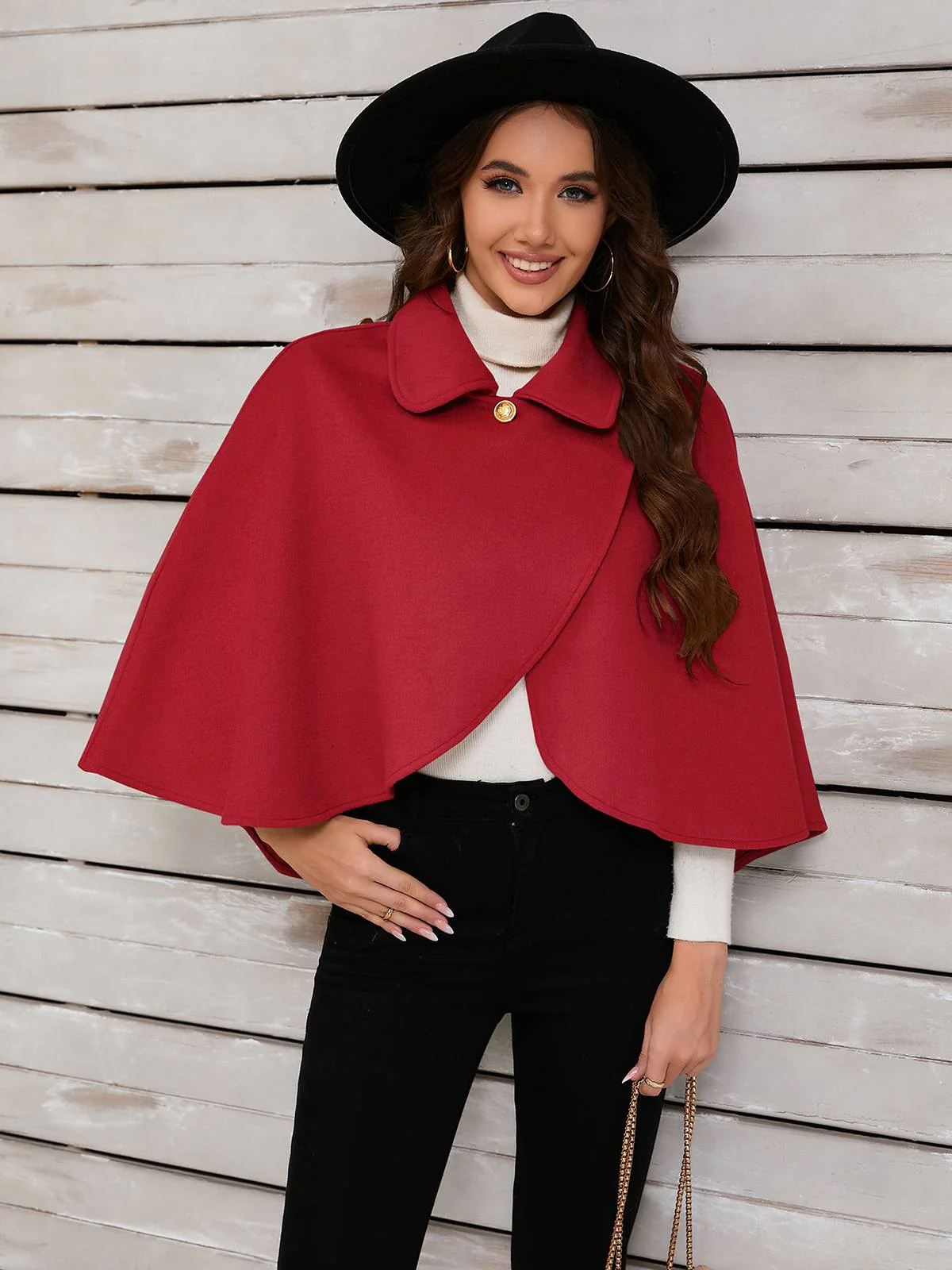 Red 1950s Solid Lapel Cloak Coat - Image 3