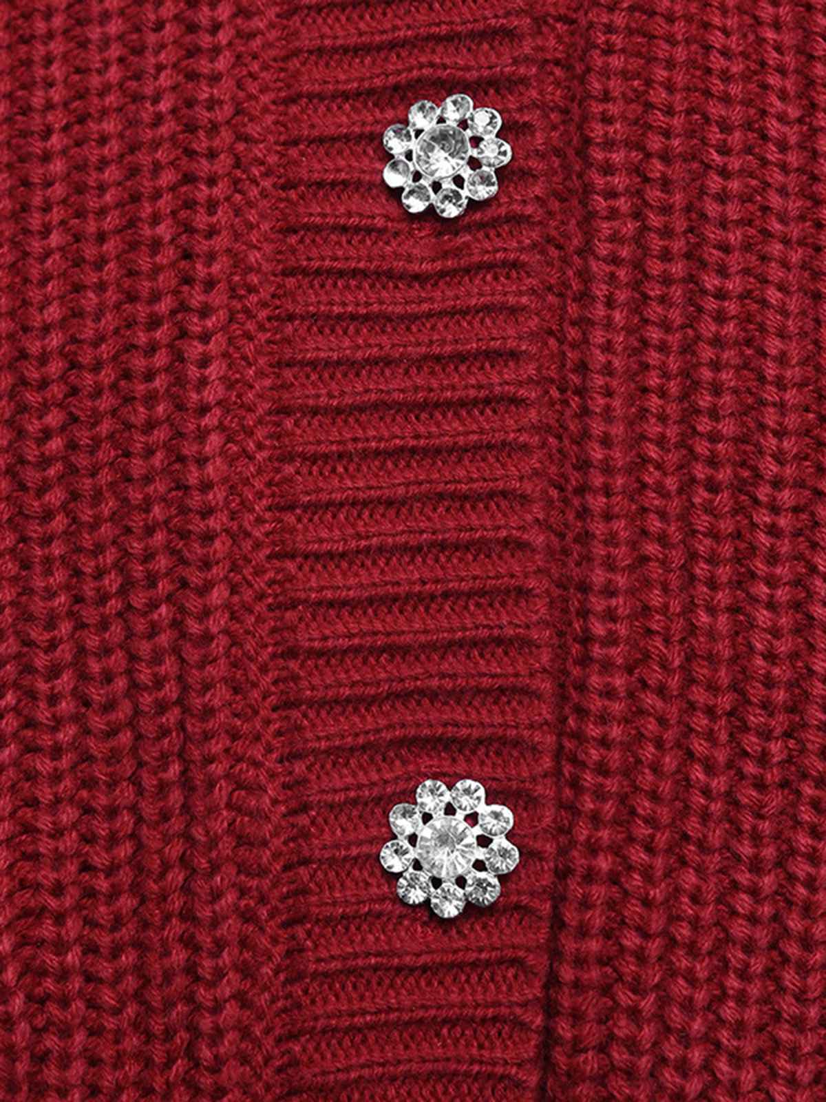 Red 1950s Solid Pearl Beading Loose Knit Cardigan - Image 6