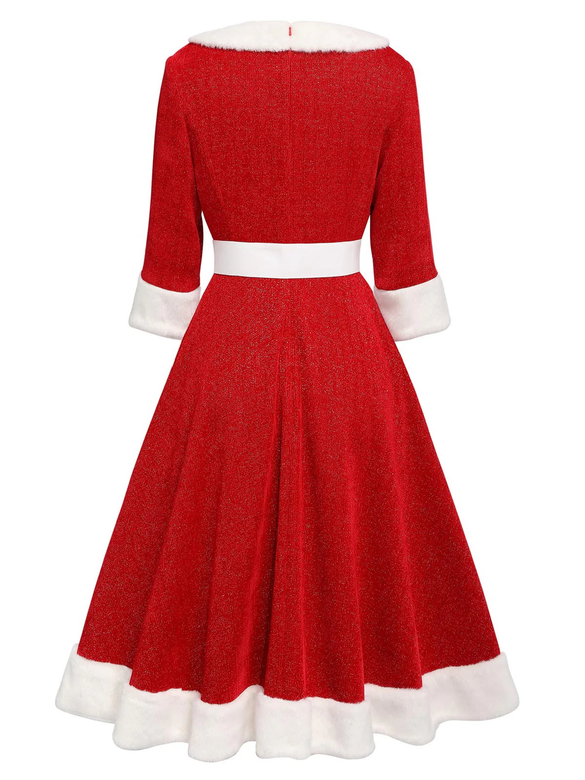 Red 1950s Solid Plush Christmas Dress - Image 6