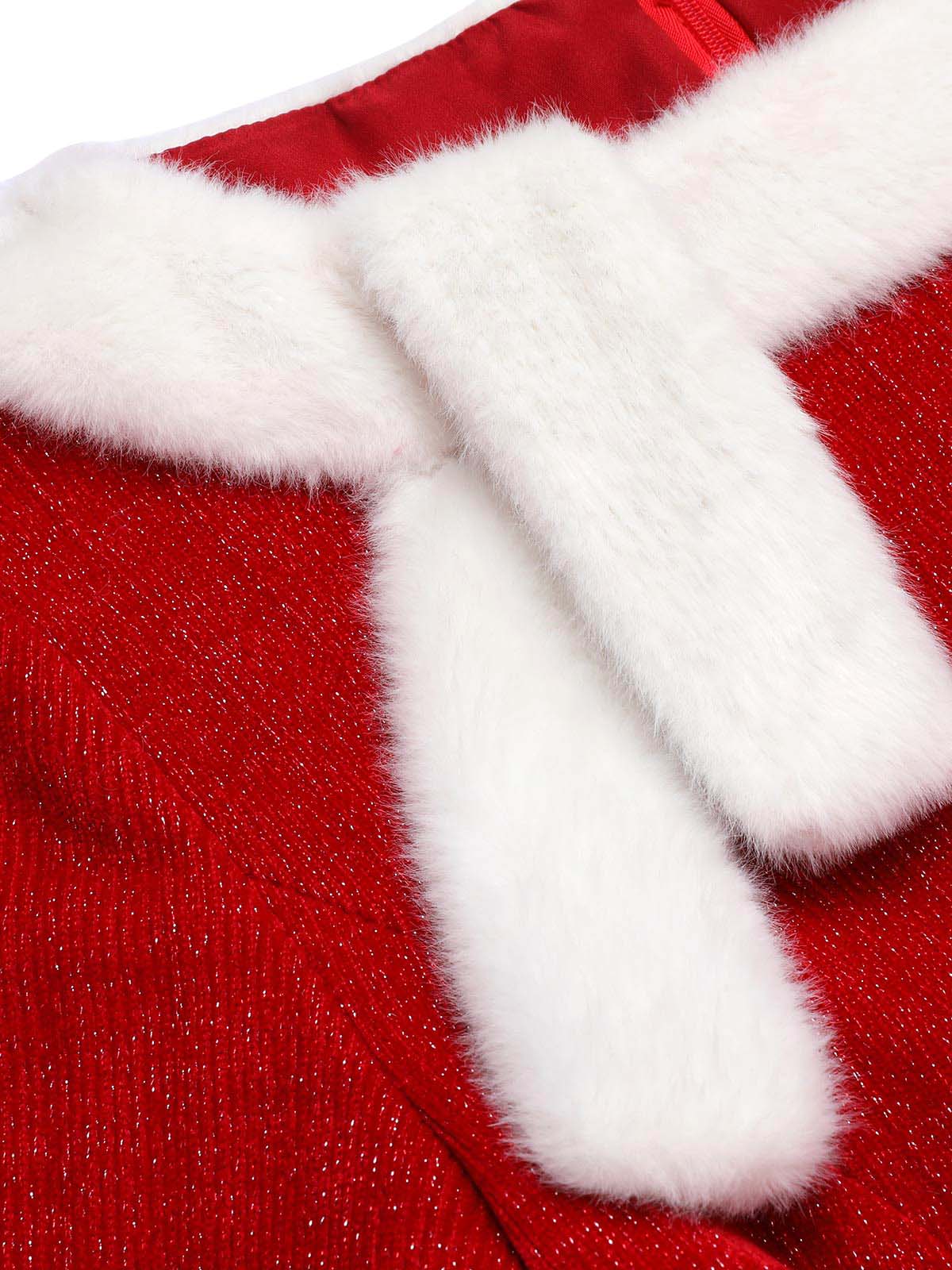 Red 1950s Solid Plush Christmas Dress - Image 7