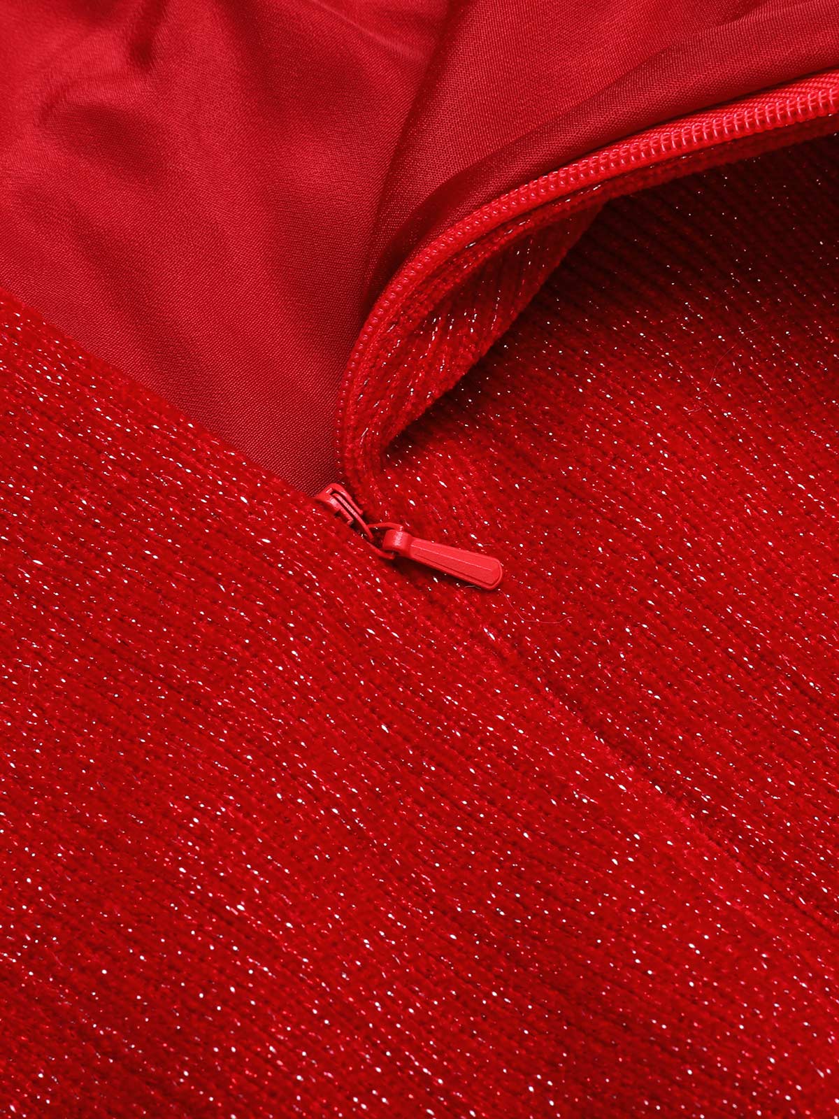 Red 1950s Solid Plush Christmas Dress - Image 9